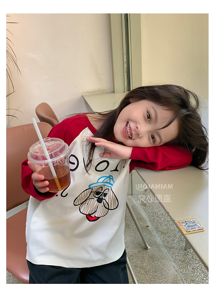 童装儿童韩系卡通印花T恤2024秋季新款女童宽松撞色插肩袖上衣潮详情9