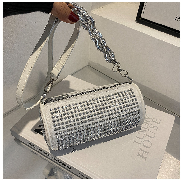 Cross-Border Popular One Shoulder Bag 2022 New Online Influencer Fashion Trend Rhinestone Chain Bag Elegantquality round Bag