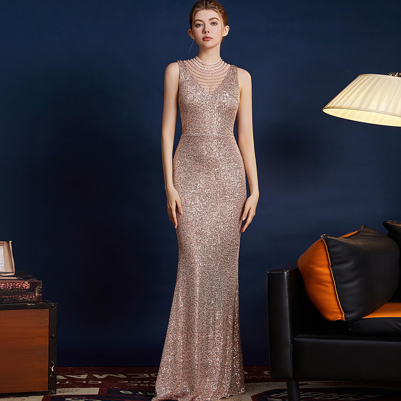 晚礼服女气质名媛宴会晚宴显瘦修身主持人公司年会鱼尾长款连衣裙