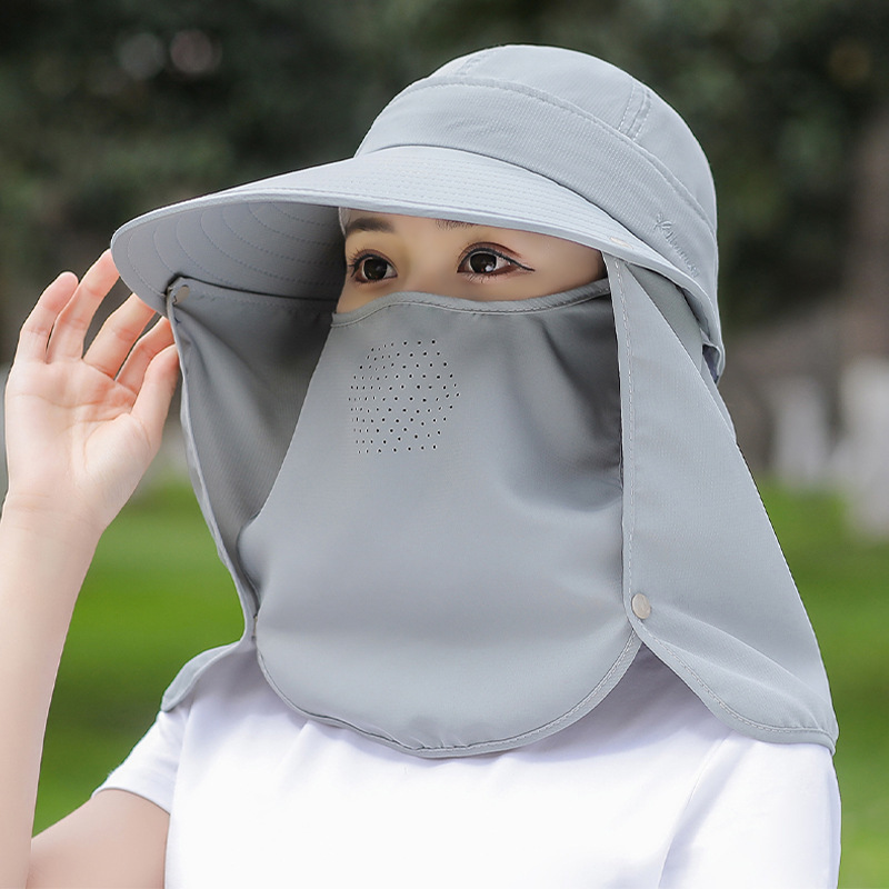 大沿防晒帽子女夏天骑车遮脸紫外线面罩大檐遮阳帽太阳帽采茶凉帽
