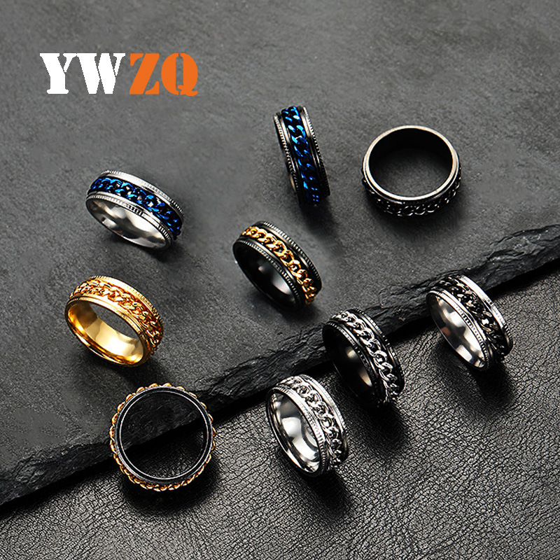 Cross-Border Stainless Steel Ornament Pressure Pattern Rotatable Chain Open Wine Bottle Titanium Steel Ring Men's Couple's Ring Factory