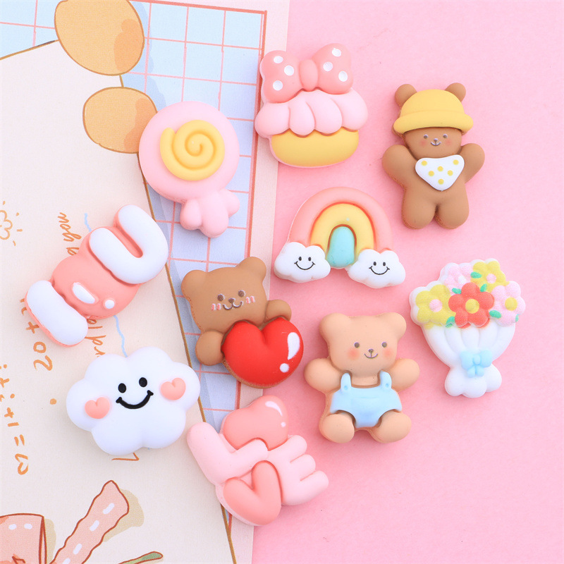 Rainbow Biscuit Cake Bear Flower Cream Glue DIY Phone Case Material Package Resin Jewelry Accessory