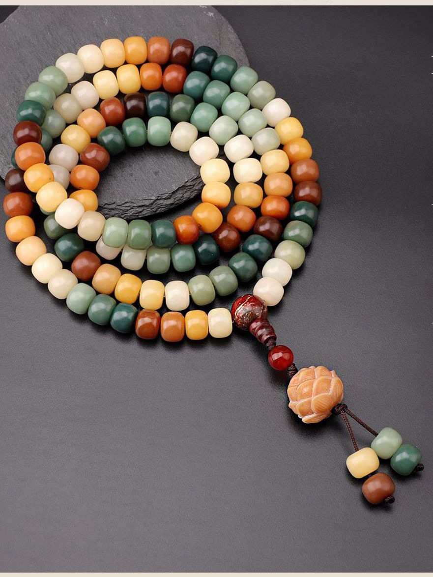 敦煌问天七彩菩提根手串男文玩佛珠手持108颗念珠菩提手链女项链