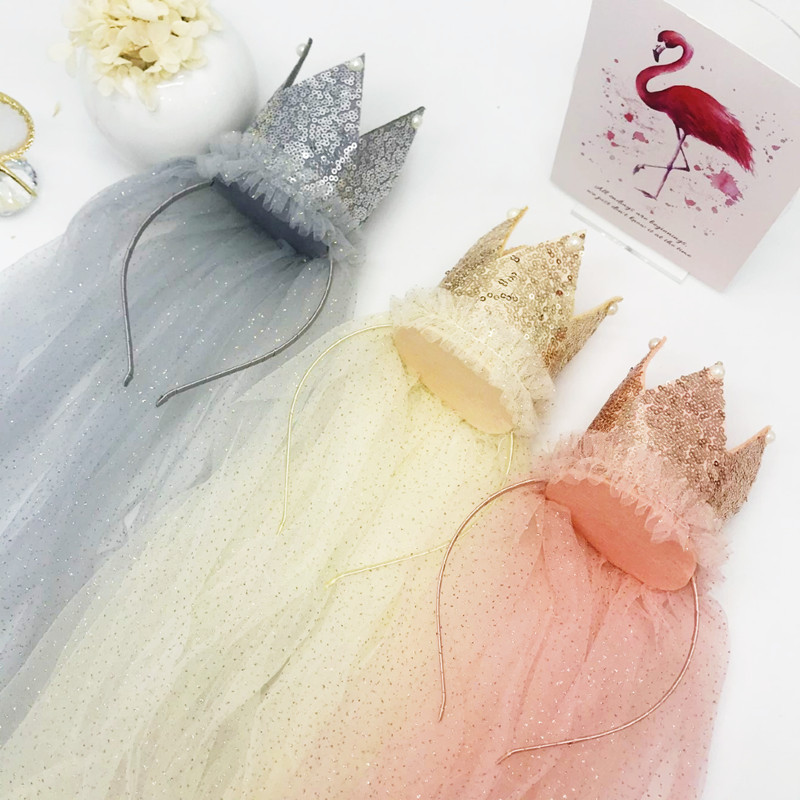 New Handmade Lace Yarn Children's Crown Hair Accessories Flower Small Girls Sequins Gift Exquisite Headdress Wholesale