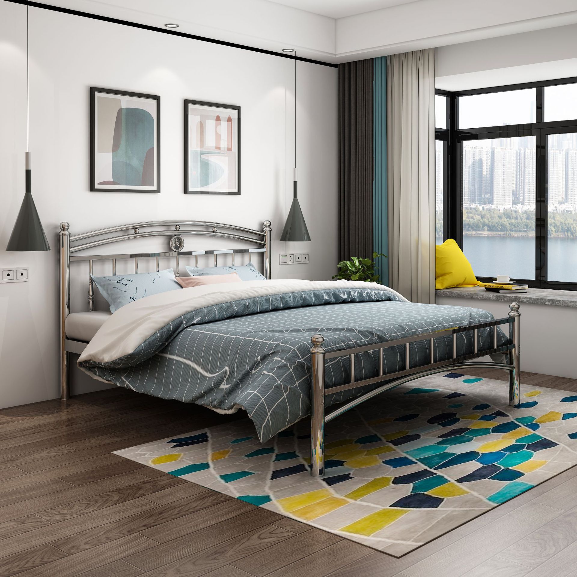 8米铁艺床铁床加厚加固双人1.5单人网红现代简约不锈钢铁架床