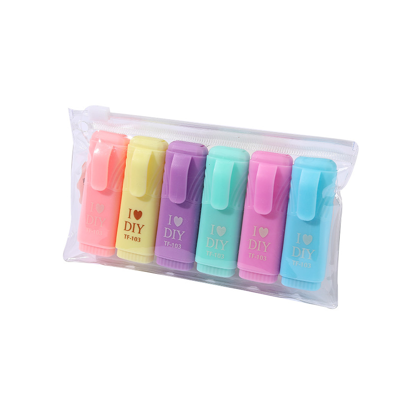 Highlighter mini pill Highlighter color drawing Emphasis pen Marker pen Doodle pen Color pen 6-color set Item Picture