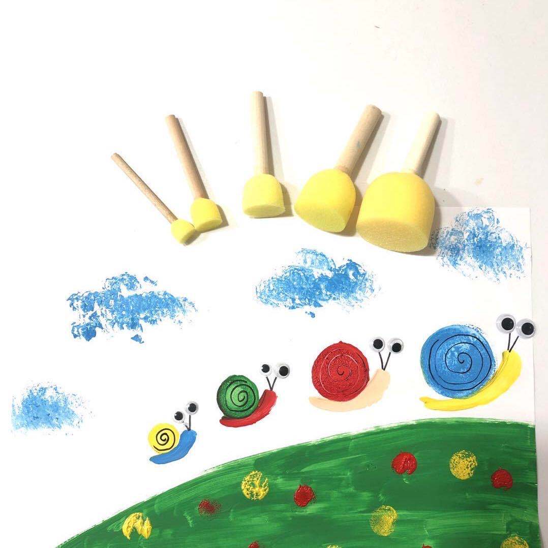 儿童美术材料diy拓印圆形海绵刷绘画颜料涂鸦工具蘑菇头海绵印章