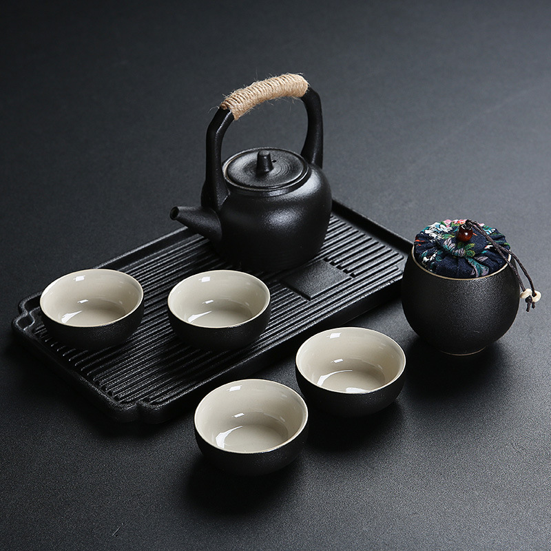 黑陶小干泡盘茶具茶杯套装整套功夫粗陶温茶壶礼盒装logo