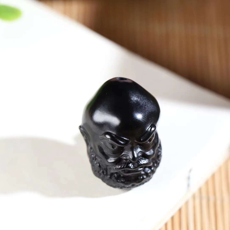 玉器工艺品天然新疆和田玉 羊脂级墨玉罗汉头吊坠男款挂件送证书