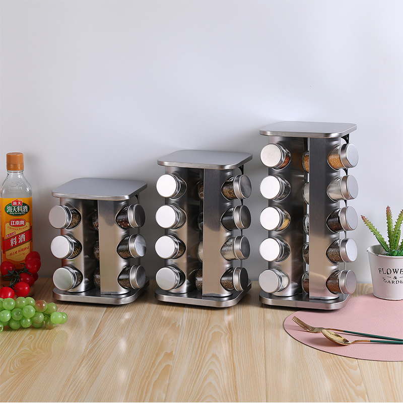 Stainless Steel Seasoning Rack Kitchen Seasoning Bottle Glass Jar Set Customized Processing of Household Seasoning Rack