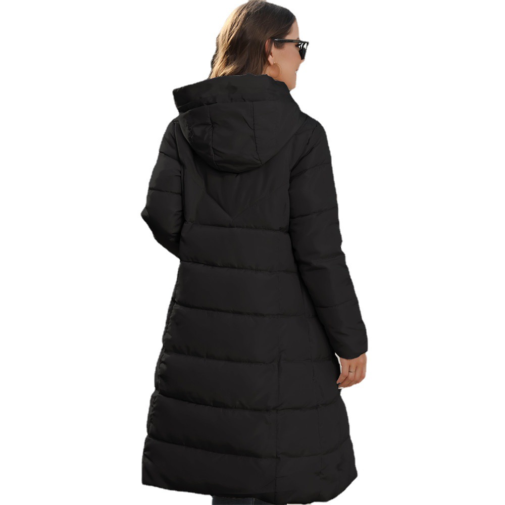 Cross-Border Foreign Trade Winter Hooded Women's Cotton Padded Clothing Women's Mid-Length Slim Quilted Coat Warm down Cotton Jacket Women's Coat