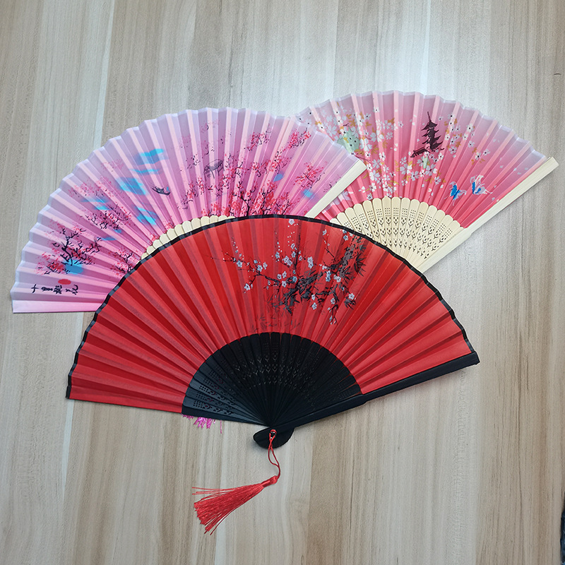 Japanese Folding Fan Antique Style Chinese Ancient Style Student Raw Silk Fan Craft Gift Ladies Dance Fan Factory Wholesale