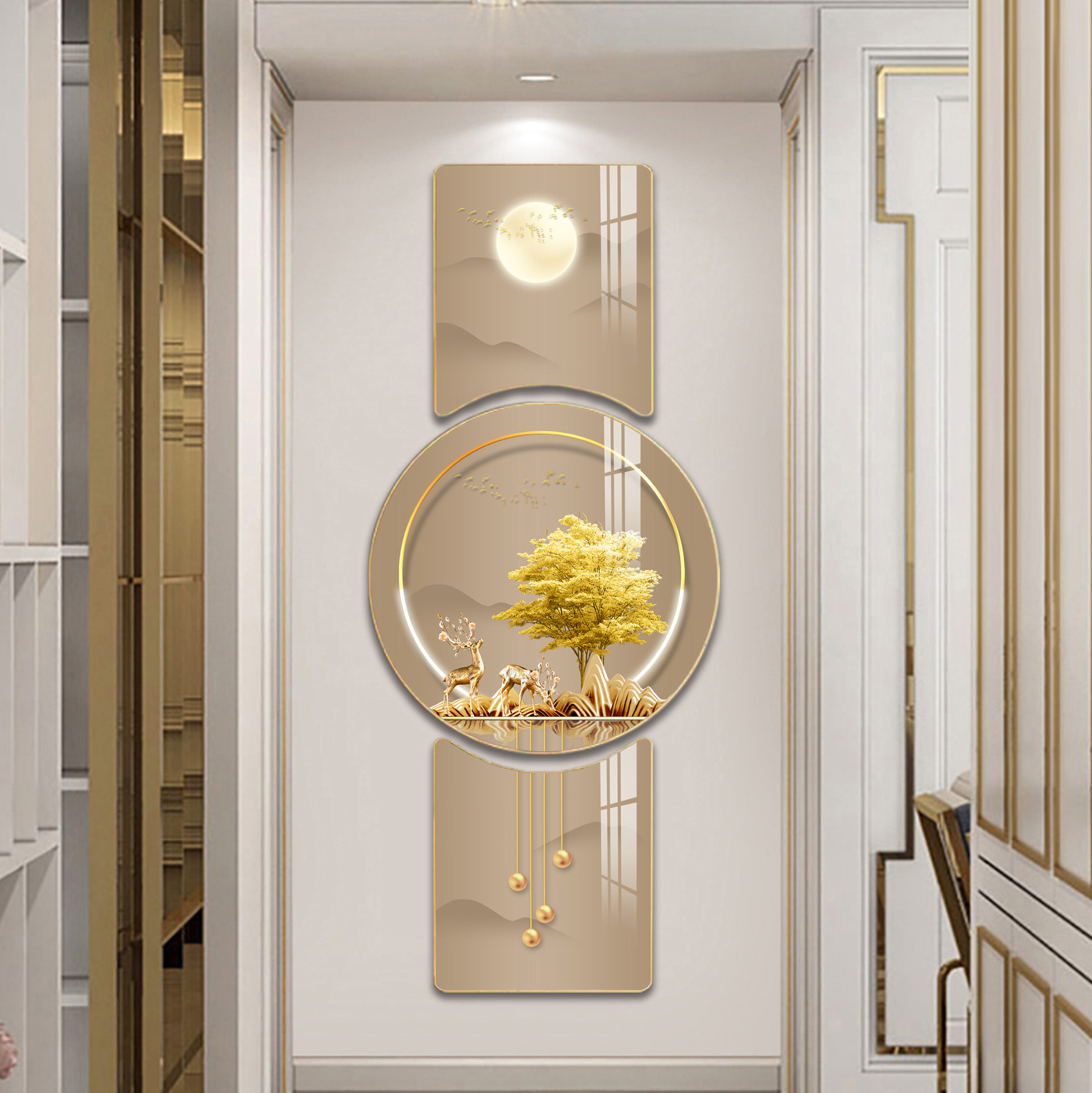 新中式玄关装饰画创意组合走廊壁画现代大气楼梯挂画三联画组合