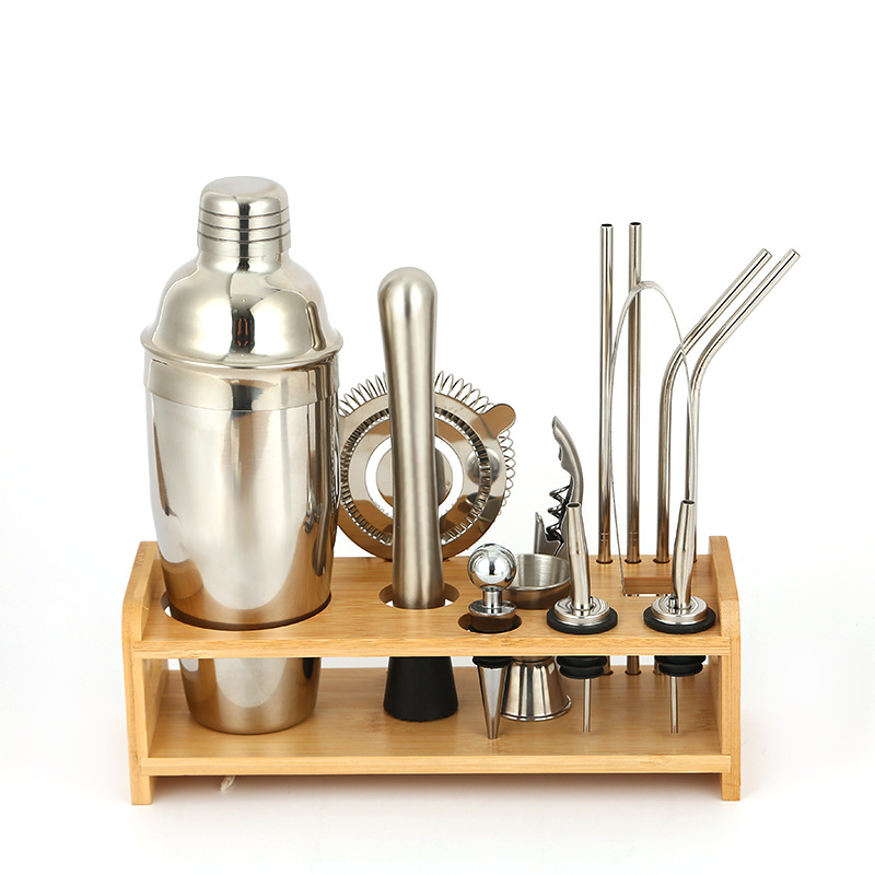 Cocktail Set Stainless Steel Cocktail Cocktail Set Shaker 13-Piece Set Bamboo Frame Suit Series Wholesale