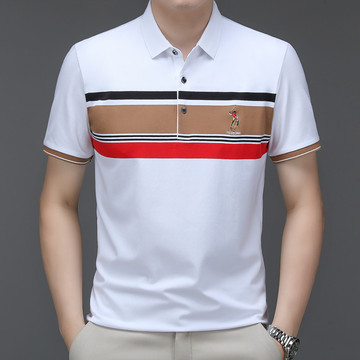 名帝鼠男装 夏季新款短袖t恤商务休闲条纹翻领纯棉男士polo衫上衣