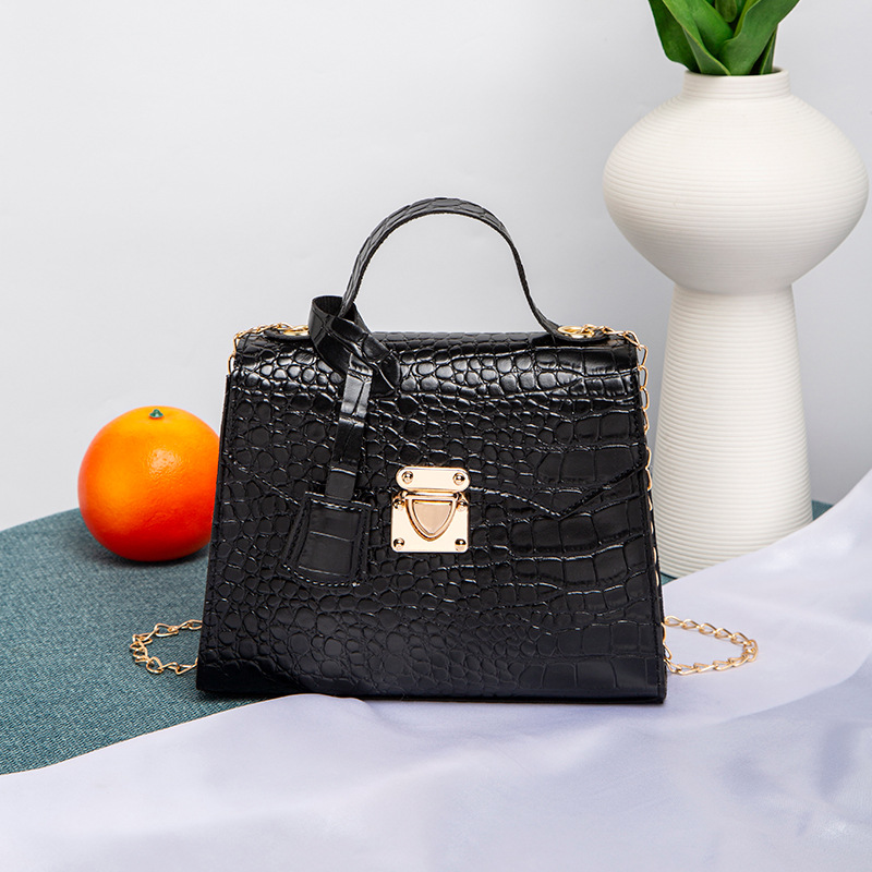 Crocodile Pattern Kelly Bag 2022ladies Hand Bag Simple Handbag Korean Retro Fashion Small Square Bag