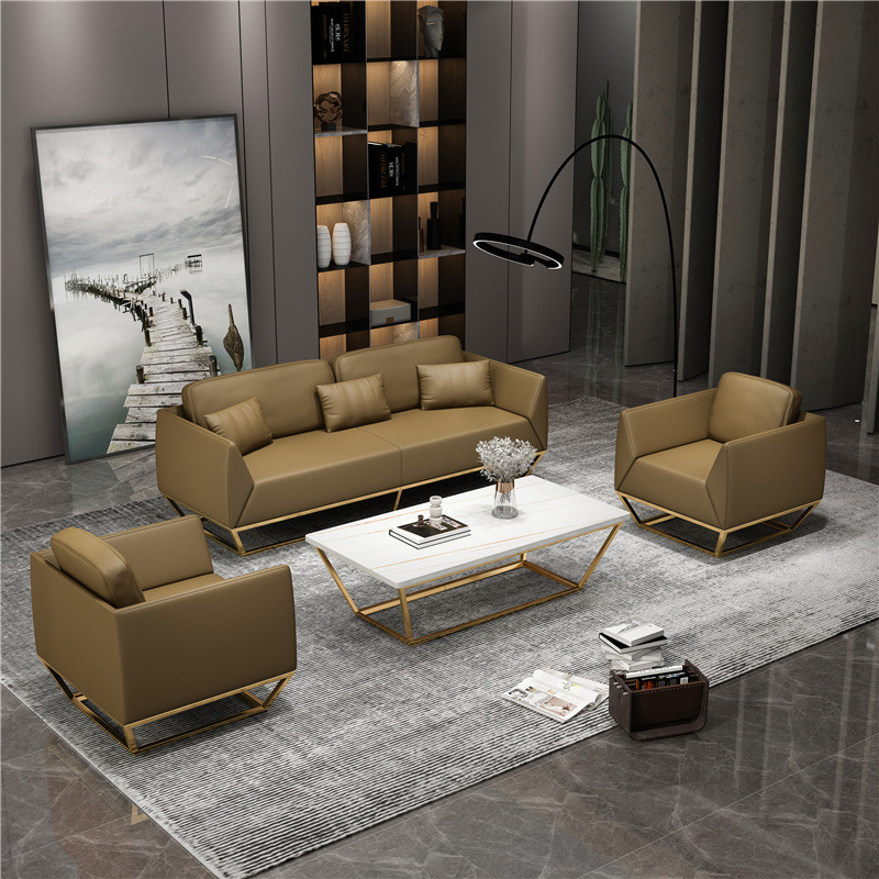 会客区沙发办公接待简约休闲三人西皮单人椅轻奢北欧洽谈茶几组合