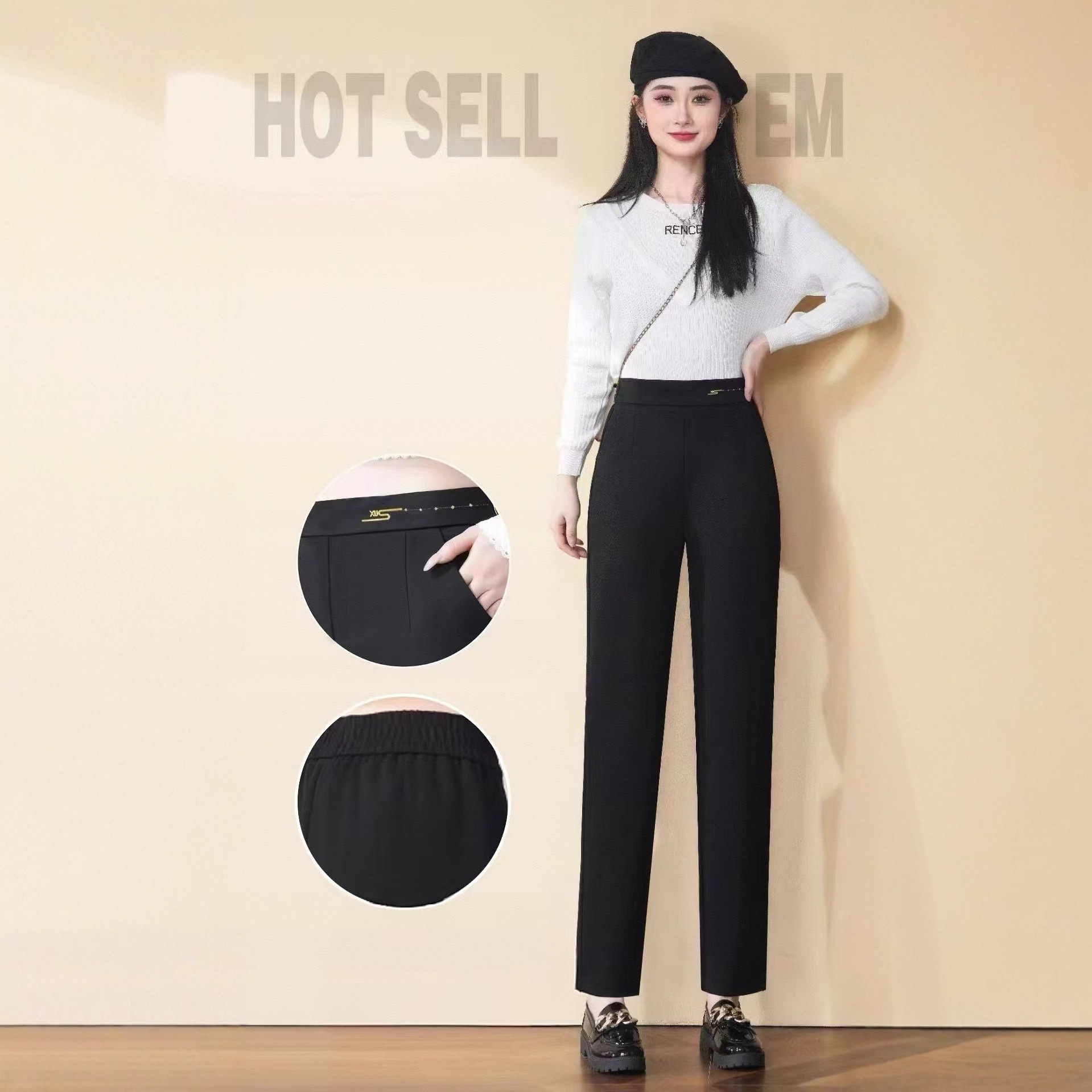 定制罗马棉小直筒休闲女裤 弹力宽松时尚休闲裤 舒适凉感直筒裤