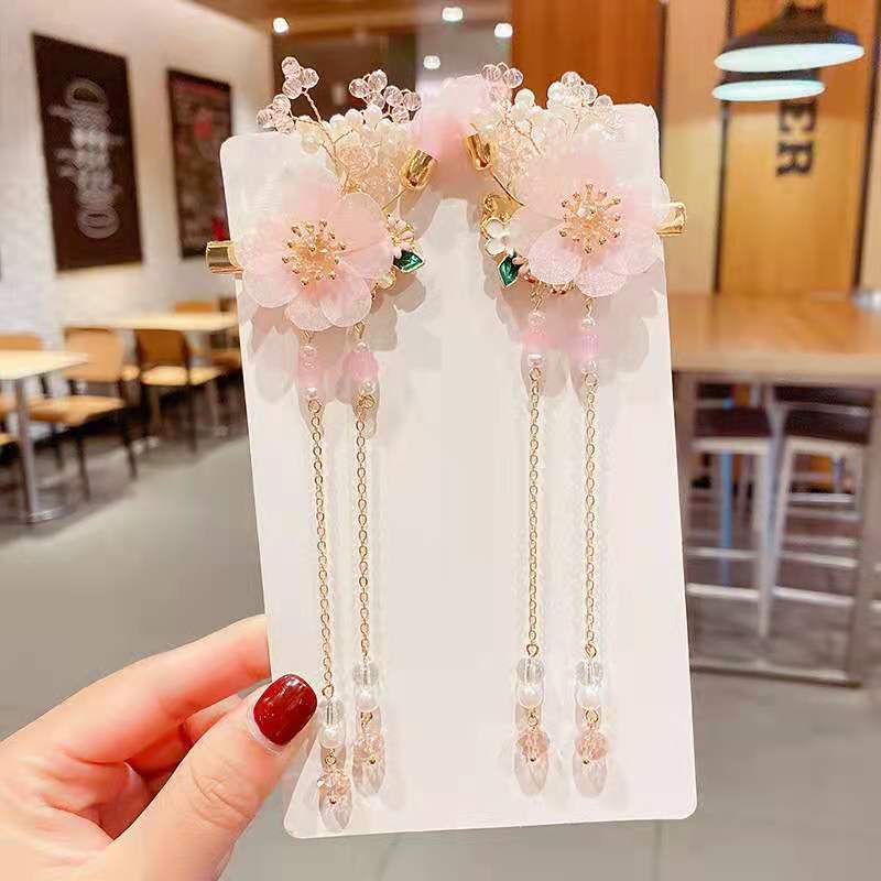 Headdress for Han Chinese Clothing Full Set Antique Hair Accessories Ancient Costume Accessories Girl Children Hairpin Dragonfly Side Clip Tassel Hairpin