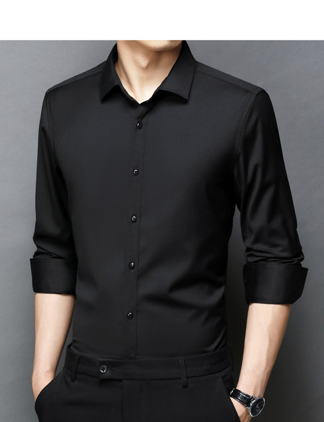 夏季新款男士长袖衬衫商务休闲舒适竹纤维通勤修身衬衣男新款衬衫