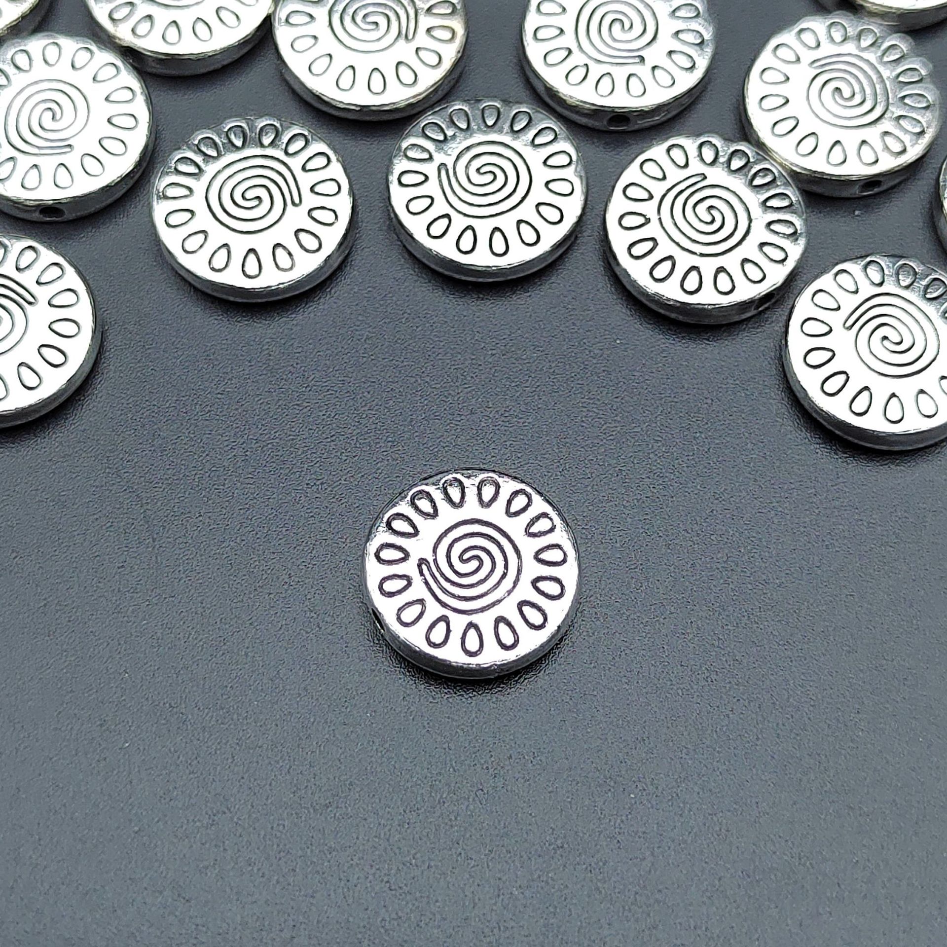 diy锌合金饰品配件复古13mm圆形硬币串珠手链装饰 服装拉链头挂件