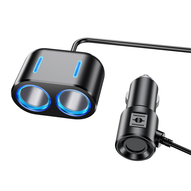 车载充电器一分二电源分配器一拖二点烟器插座 带LED氛围灯快充