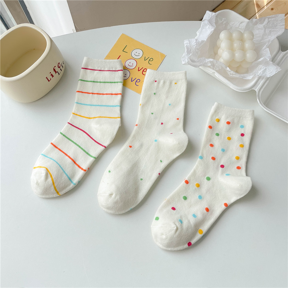 "当星星落在你肩上"袜子女夏季彩色波点袜子春季新款女袜中筒袜薄