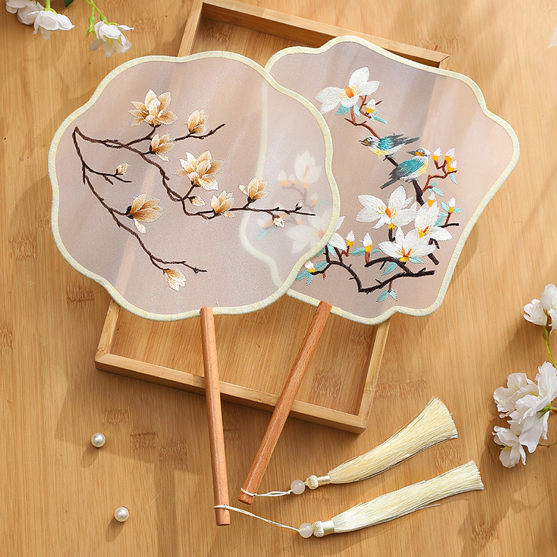 团扇夏天双面刺绣古风苏绣汉服旗袍古装儿童中国风苏州舞蹈圆扇子