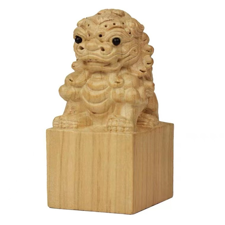 艺品轩桃木狮子摆件家居办公桌书房工艺品木雕印章摆件饰品