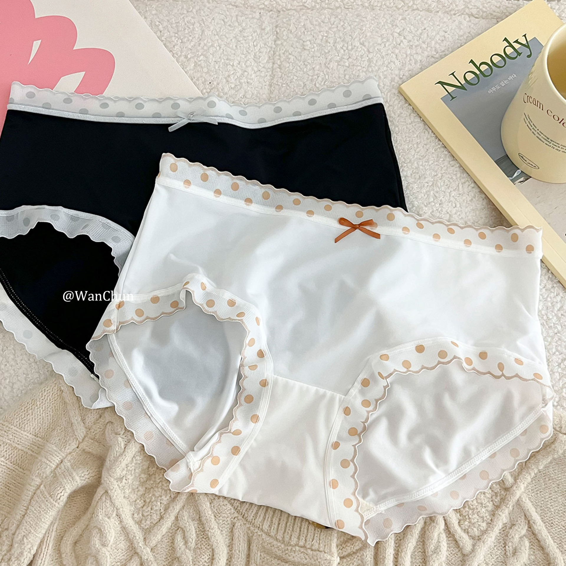 甜美风波点边丝滑内裤女中腰飘飞速干底档女士无痕透气三角短裤女