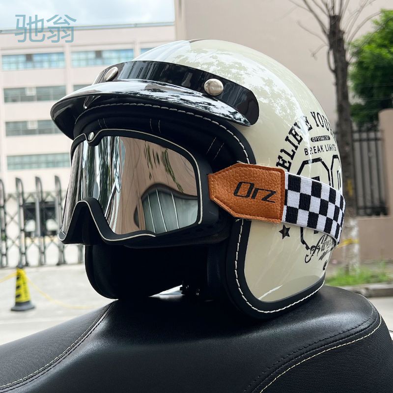 3c认证orz复古哈雷摩托车头盔男女电动踏板夏季半覆式3/4半盔港风