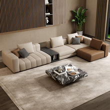 意式极简头层牛皮沙发钢琴键现代轻奢直排客厅家具设计高端沙发