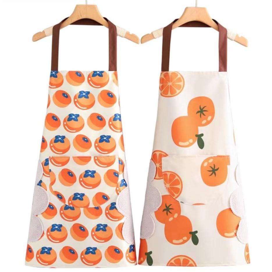 Waterproof and Oil-Proof Persimmon Apron Women's Fashion Home Kitchen Cooking Western Style Internet Celebrity Apron Creative Work Clothes for Work