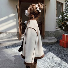 实拍设计感麂皮绒羊羔毛外套女冬季韩版短款加厚皮毛一体机车棉服