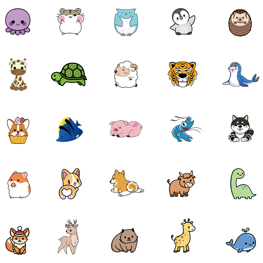 50张不重复可爱卡通动物贴画涂鸦行李箱玩具礼物头盔diy手账贴纸