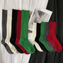 BV绿立体抽条双针高橡筋纯色黑白JK日系长袜堆堆袜显瘦小腿袜