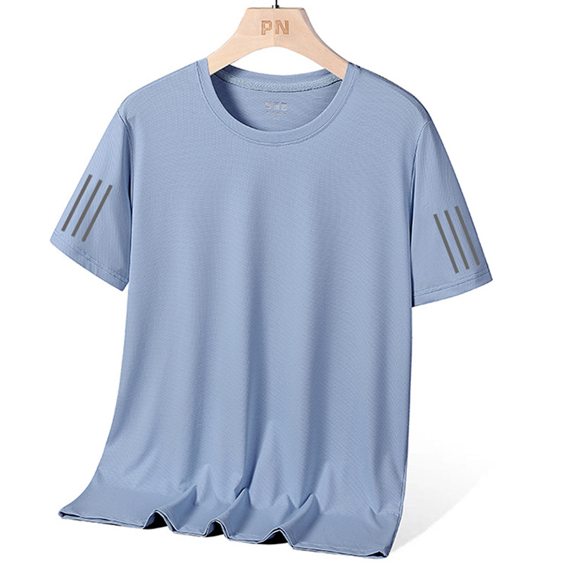 Summer Ice Silk Short-Sleeved T-shirt Men's Loose round Neck Quick-Drying Solid Color Simple Thin Outdoor Sports Men's T-shirt