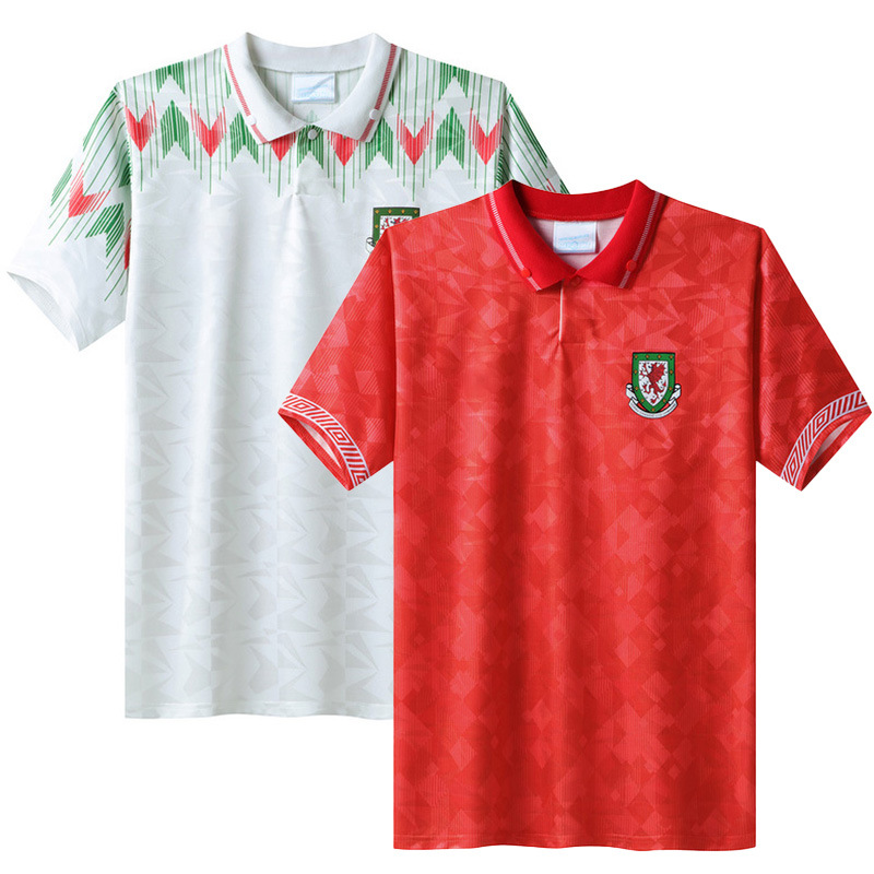 现货复古版1990-92威尔士主客场足球服复古专业比赛球衣男上衣