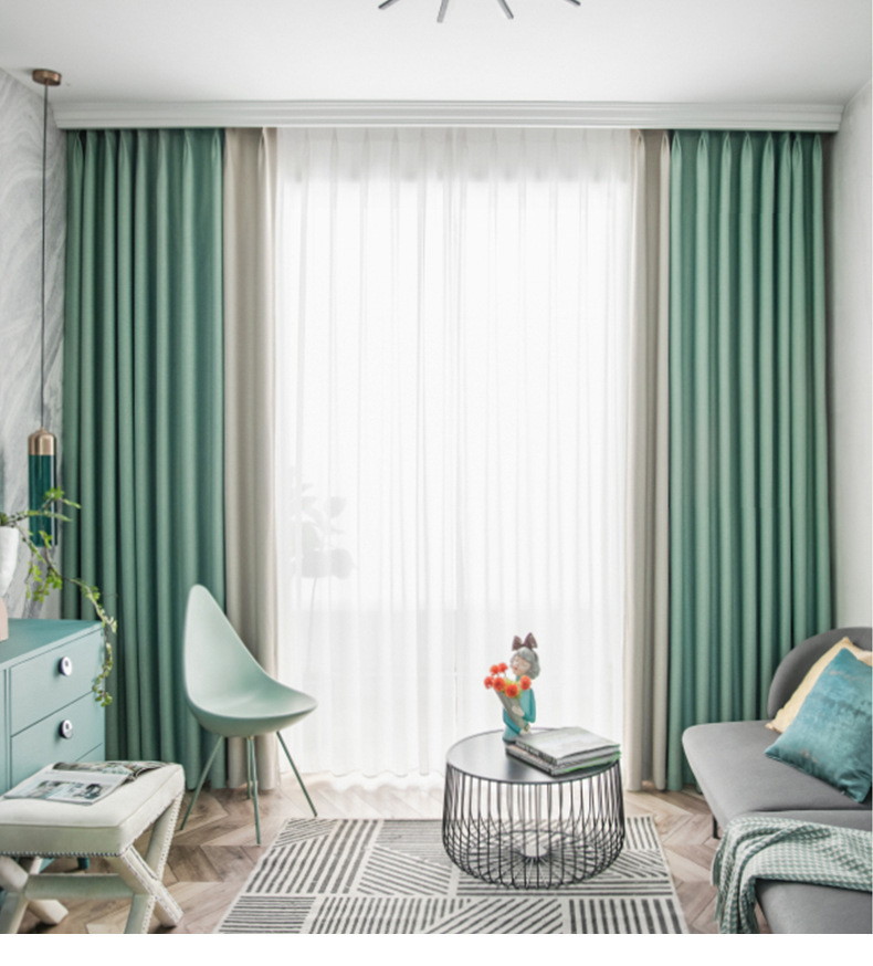 瑞贝尼格子遮光窗帘 现代素色拼接窗帘成品 酒店工程布窗帘现货