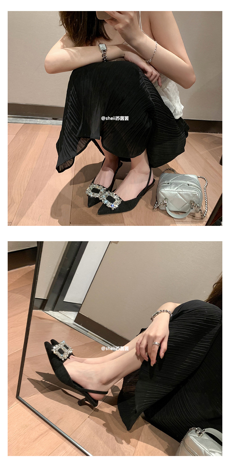 【sheii苏茵茵】挪威公主~水钻方扣尖头后空高跟凉鞋女通勤婚鞋