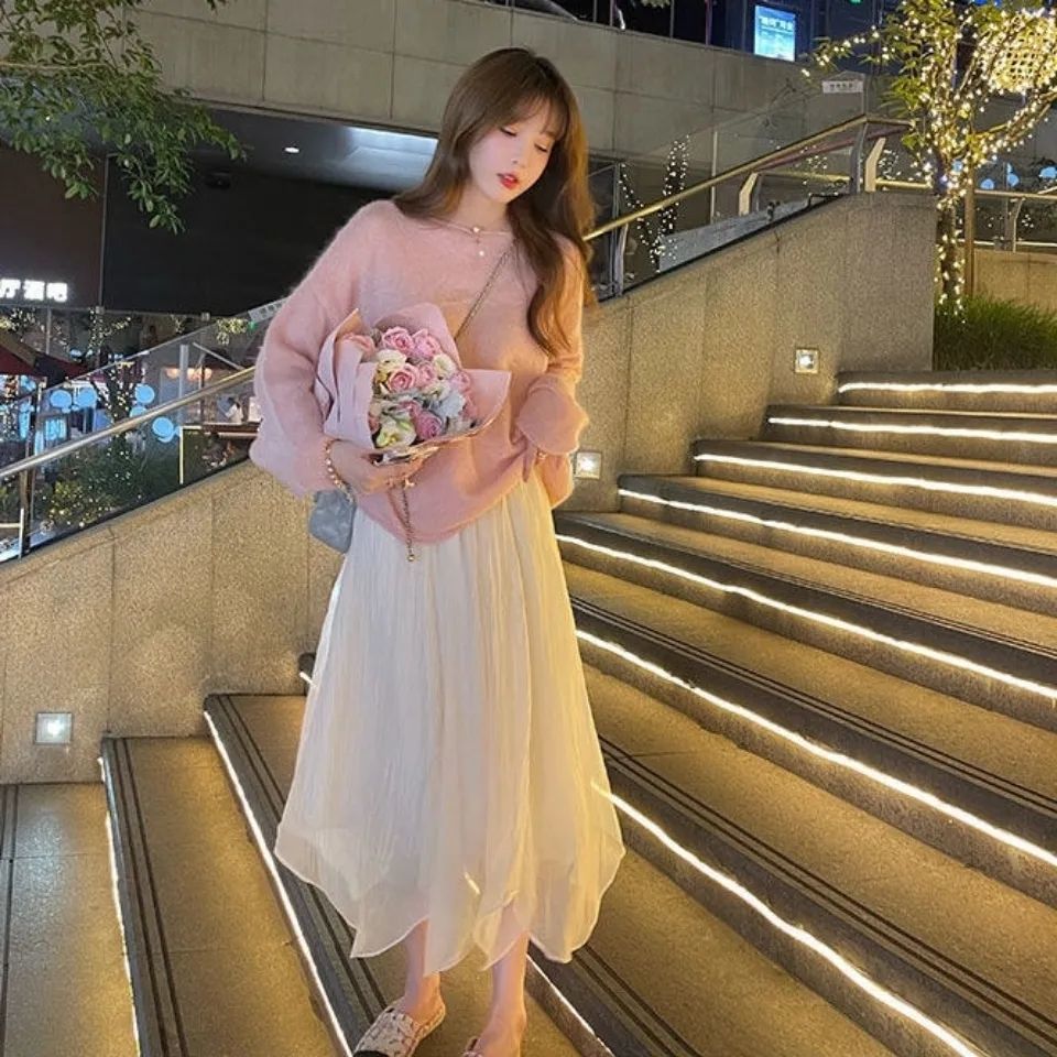 杏色高腰春季网纱半身裙2022夏季款a字纱裙子半身长裙珠光半身裙