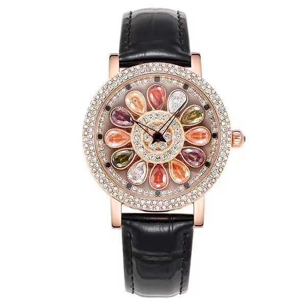 时来运转旋转手表女士女表大表盘满天星水钻真皮时尚女表-阿里巴巴