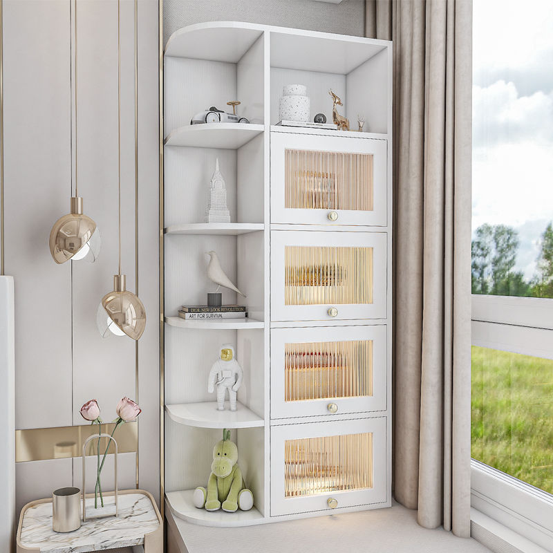 北欧风飘窗柜储物柜书柜转角柜窗台置柜轻奢阳台柜子收纳柜玻璃门