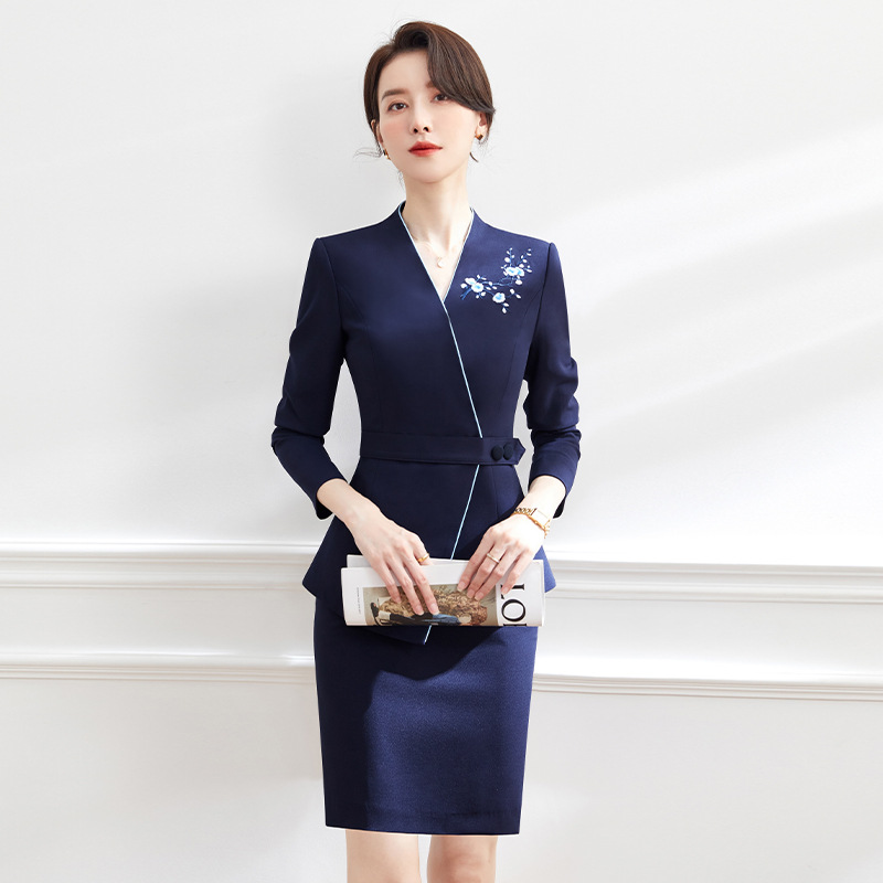 职业西装套装女秋中式国风西服外套正装酒店前台工装珠宝店工作服