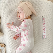 婴儿斜开连体衣夏季纯棉睡衣薄空调服满月宝宝衣服新生儿长袖哈衣