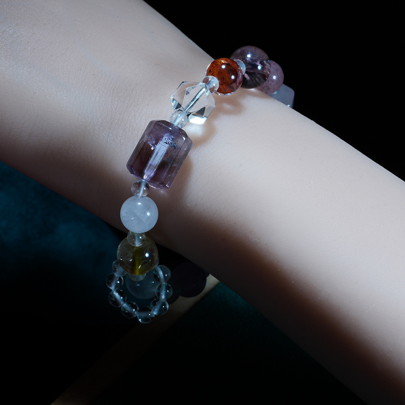 天然高级粉晶紫水晶多宝水晶跑环手串手链厂家diy批发电商合作