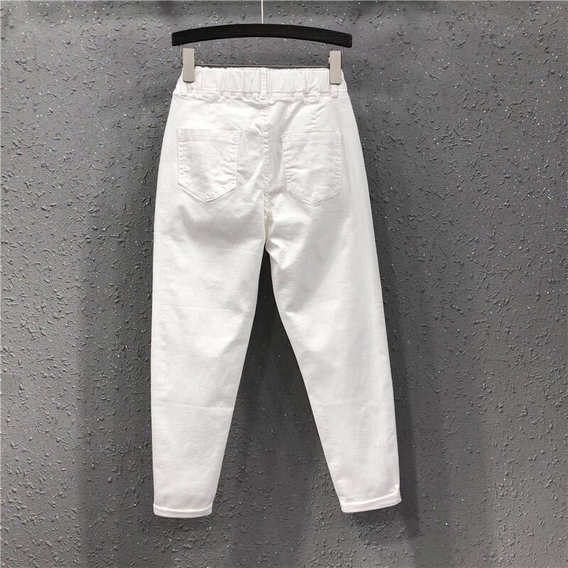 White Jeans Women's Cropped Casual Pants Spring and Summer Students Korean Style Loose Slimming Elastic-Waist Slim-Fit Pants Harem Pants