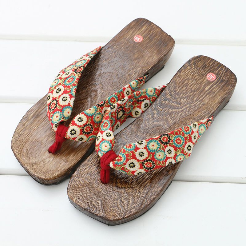 Japanese Style Slippers Clogs Burnt Paulownia Wood Flat-Heeled Sandals Herringbone Women's Clogs One Piece Wholesale Delivery Amazon