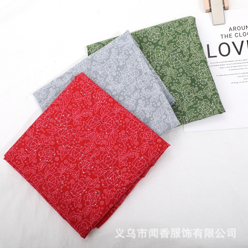 Hot Rhinestone Cotton Scarf 70cm Ethnic Style Sun Protective Sweat-Absorbing Breathable Cotton and Linen Scarf Working Toe Cap Scarf Scarf