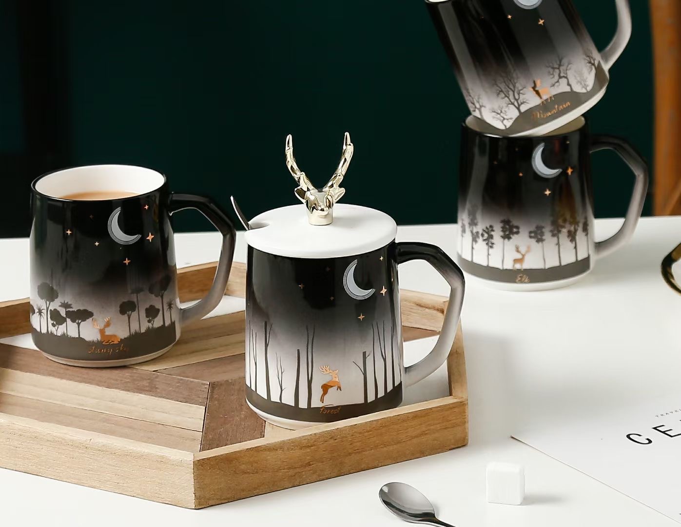 创意实用陶瓷水杯 镀金鹿头马克杯定印广告商务礼品 杯子百货批发